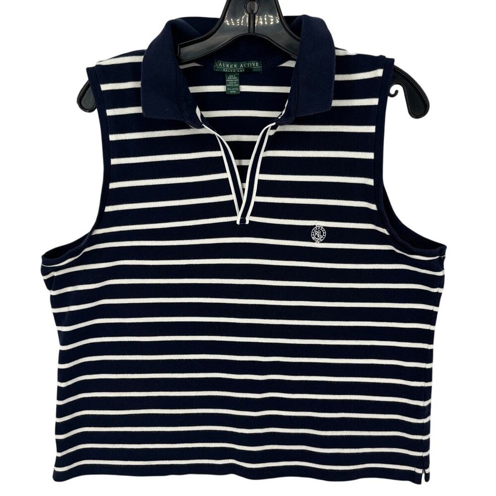 Ralph Lauren Active Sleeveless XL Nautical Stripe Navy Blue Top Preppy Old Money